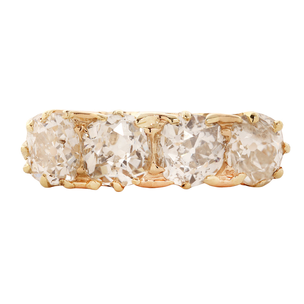 Victorian 4 diamond 18k yellow gold open scrollwork ring.