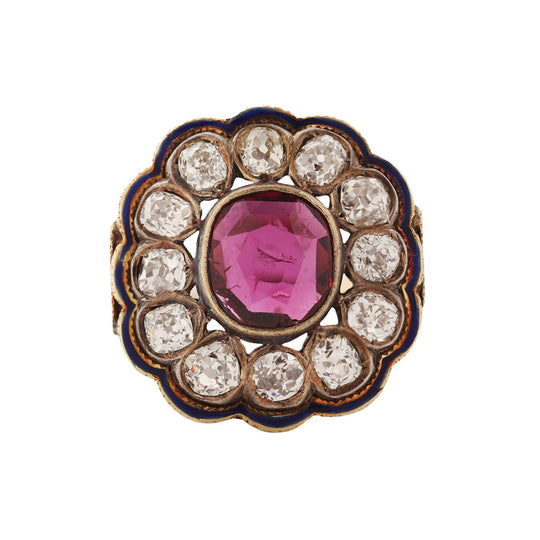 Victorian Ruby Diamond and Blue Enamel Ring