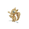 Front view of vintage yellow gold squirrel brooch with sapphire and diamond eye and diamond-set branch