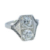 Front view of vintage two-stone Toi et Moi ring with Old European Cut diamonds in 18K white gold.