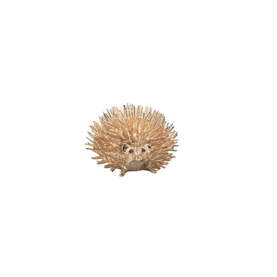 Vintage Gold Hedgehog Pin with Ruby Eyes
