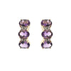 14k yellow gold half-hoop earrings featuring three oval amethysts and diamond accents.