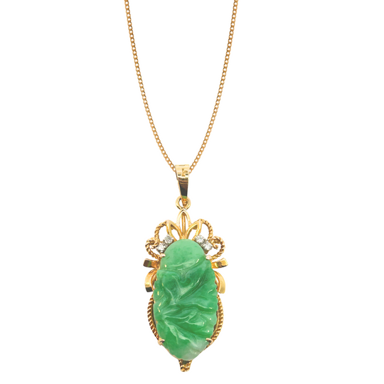 Carved Jadeite Pendant with Rope Frame in 14k Gold
