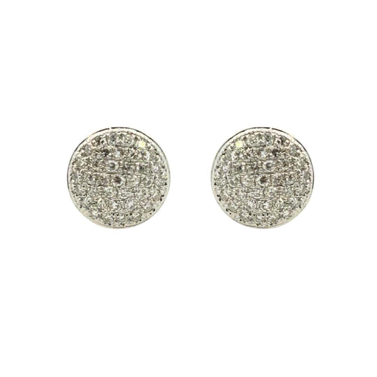 Estate Pavé Diamond Disc Earrings – 14k White Gold Studs