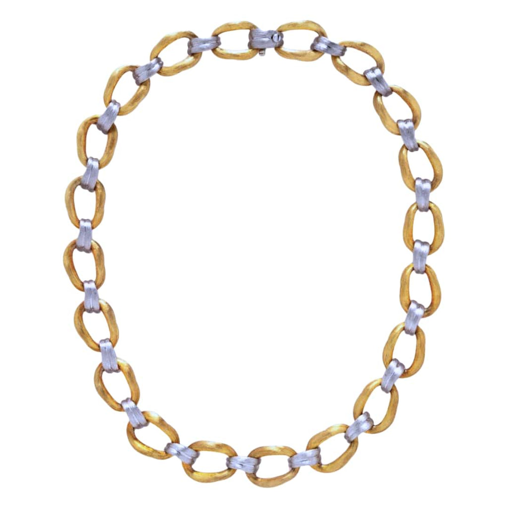 Henry Dunay Sabi necklace in 18k yellow gold and platinum, designed with textured organic links inspired by the Japanese wabi-sabi aesthetic.