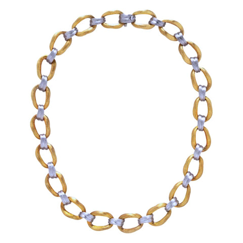 Henry Dunay Sabi necklace in 18k yellow gold and platinum, designed with textured organic links inspired by the Japanese wabi-sabi aesthetic.