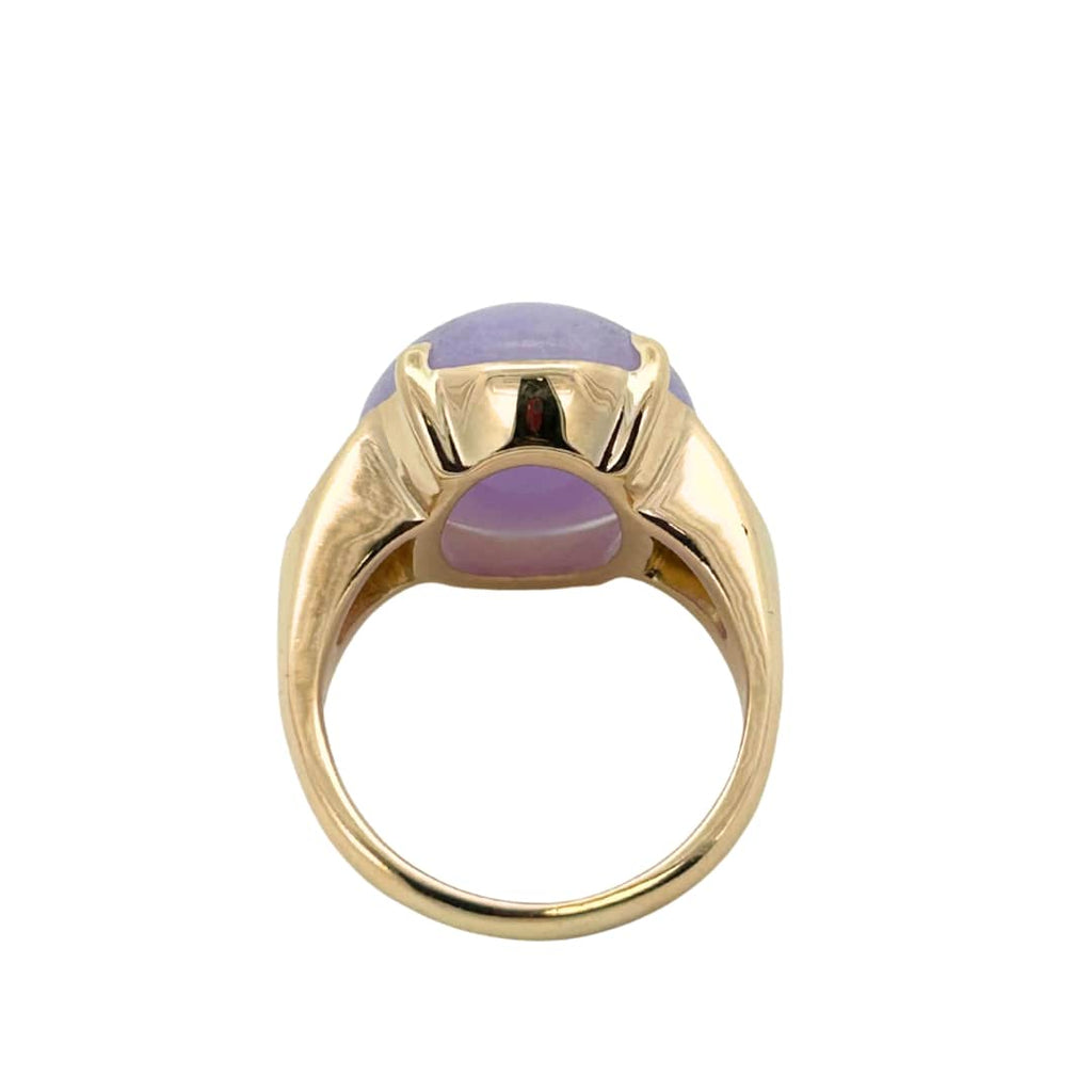 Under-gallery view of the ring revealing polished gold structure beneath the cabochon.
