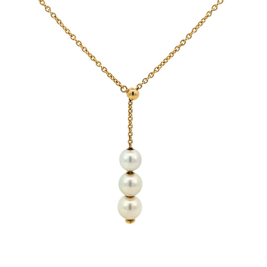 MIKIMOTO Three-Pearl “Y” Necklace Yellow Gold