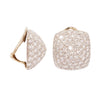 Front and angled views of pavé diamond sugarloaf dome earrings by Oscar Heyman with 142 brilliant-cut diamonds. Side view