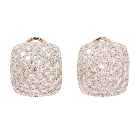 Front and angled views of pavé diamond sugarloaf dome earrings by Oscar Heyman with 142 brilliant-cut diamonds.