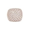 Oscar Heyman square cushion sugarloaf dome ring with platinum top, yellow gold shank, and pavé-set diamonds totaling 5.13 carats.