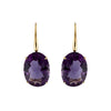 Roberto Coin amethyst drop earrings in 18k yellow gold with large oval gemstones.
