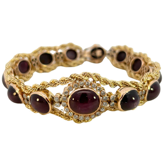 Star Ruby Line Bracelet with Diamond Halos and Gold Rope Detail