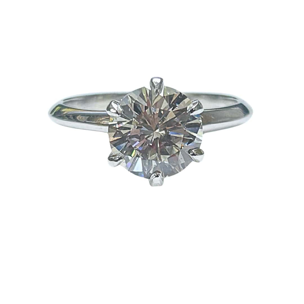 Top view of Tiffany & Co. 2.41ct I/VS2 diamond engagement ring in platinum.