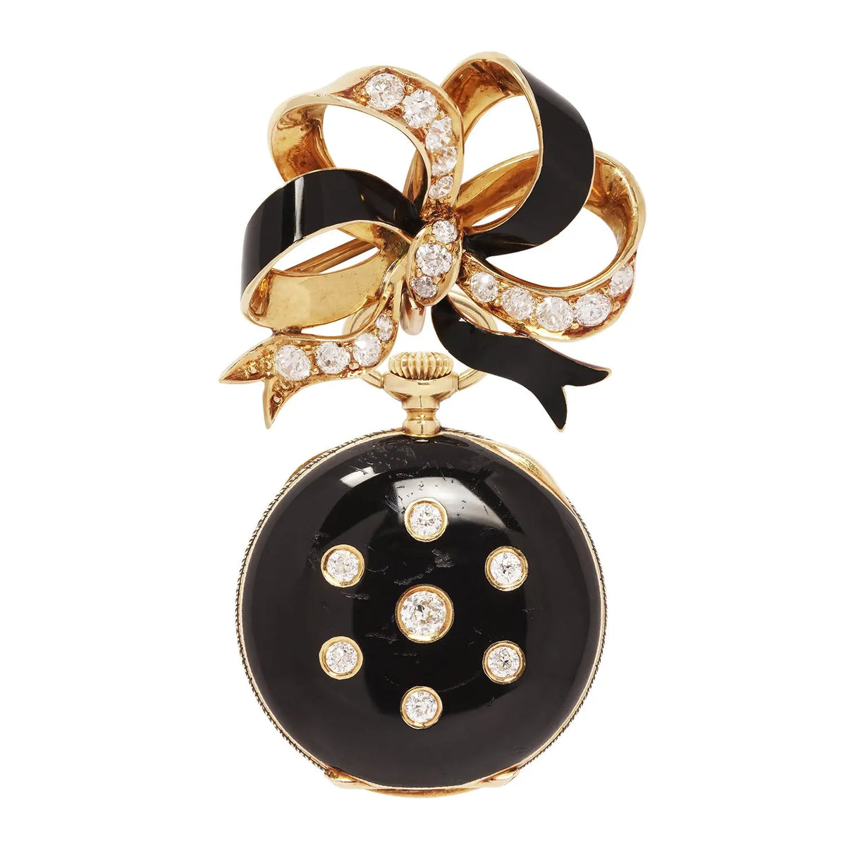 TIFFANY & CO. Antique Enamel Bow Lapel Watch Brooch | 18k Gold, c