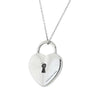 Tiffany & Co. platinum heart-shaped padlock pendant pavé-set with round brilliant-cut diamonds, suspended from a platinum chain. Reverse side shown with polished finish.