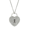 Tiffany & Co. platinum heart-shaped padlock pendant pavé-set with round brilliant-cut diamonds, suspended from a platinum chain. 