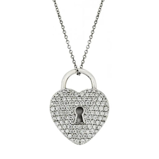 TIFFANY & CO. Platinum Diamond Heart Padlock Pendant Necklace – Pave Set