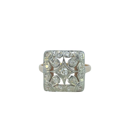 Vintage Two-Tone Square Diamond Openwork Ring