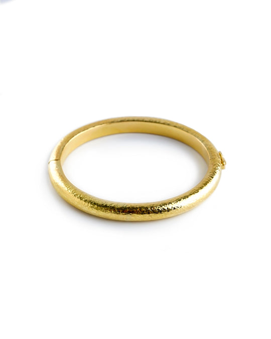 Domed Hammered Gold Bangle Bracelet