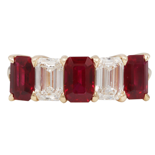 Emerald-cut Burma Ruby and Diamond Band