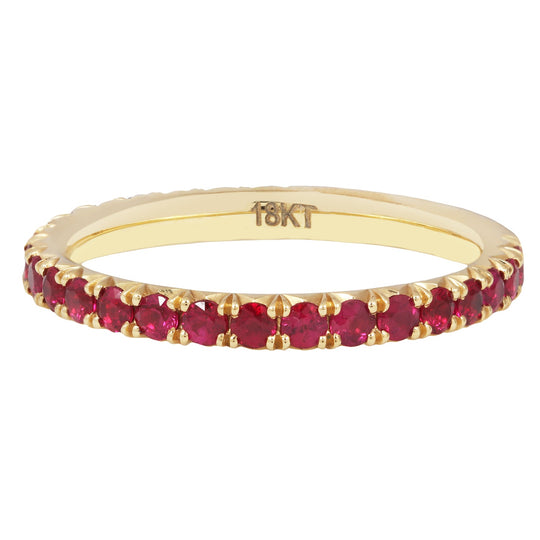 Delicate French-set Ruby Yellow Gold Band