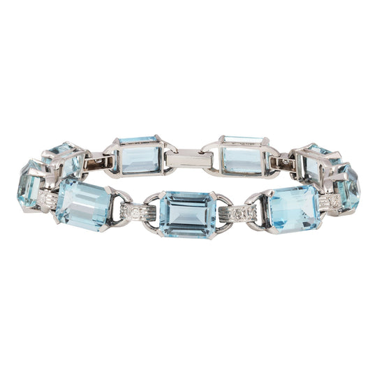 Platinum Aquamarine and Diamond Bracelet