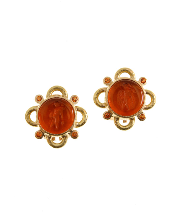 Venetian Glass Putto with Arrow Ingaglio Earrings Elizabeth Locke Collection