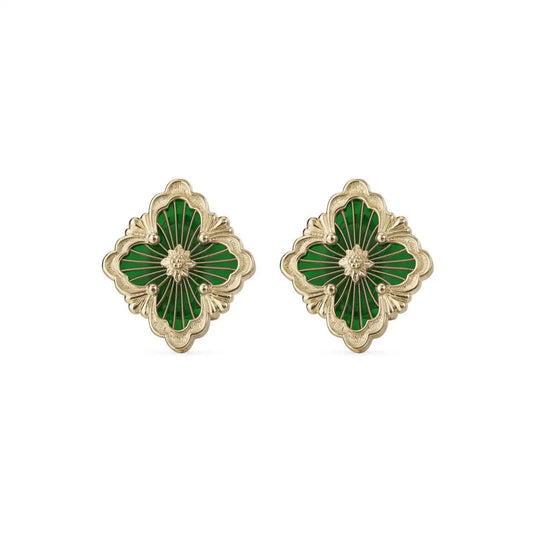 Opera Tulle Medium Motif Green Enamel Earrings