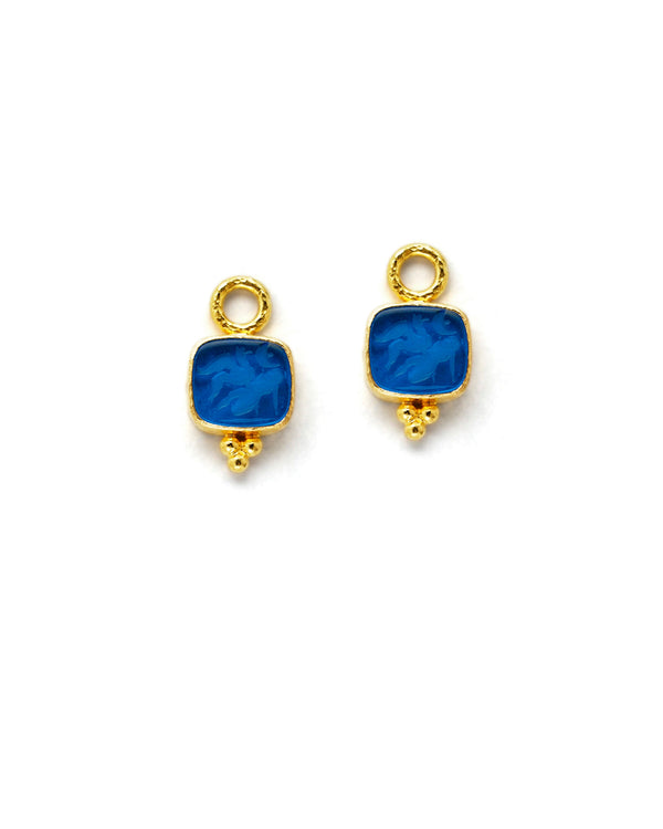 Peacock Venetian Glass Pegasus and Goddess Intaglio Earring Pendants Elizabeth Locke Collection