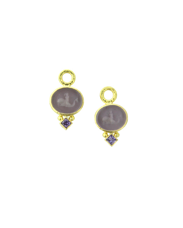 Mulberry Venetian Glass Dolphin Intaglio Earring Pendants Elizabeth Locke Collection