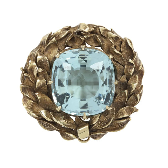 Arts & Crafts Cushion-cut Aquamarine Garland Brooch and Pendant