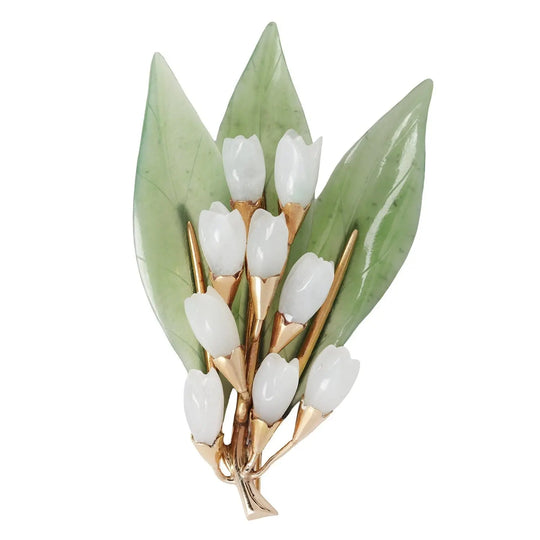 Lily of the Valley Nephrite Jade Brooch