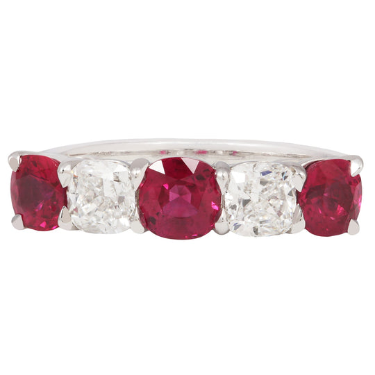 Burma Rubies and Cushion-cut Diamond Band
