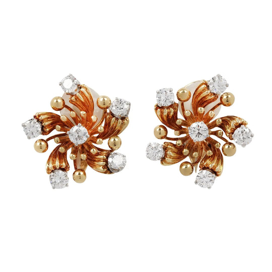 TIFFANY & CO. Jean Schlumberger Vintage Diamond and Gold Flower Earrings