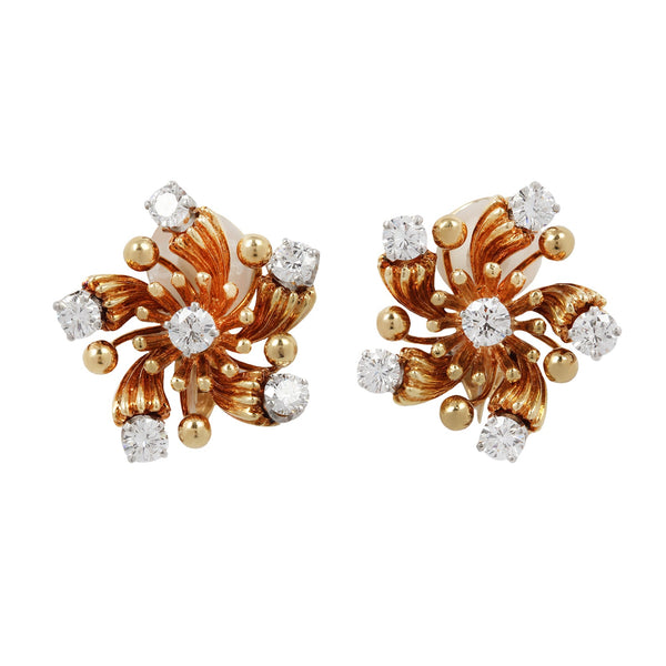 TIFFANY & CO. Jean Schlumberger Vintage Diamond and Gold Flower Earrings Estate Collection