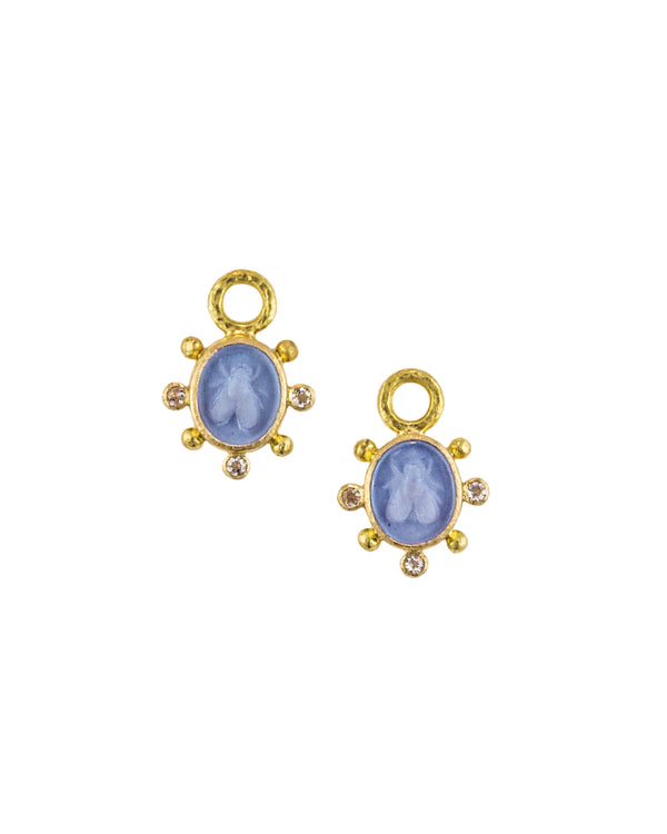 Cerulean Venetian Glass Mosca Intaglio Earring Pendant Elizabeth Locke Collection