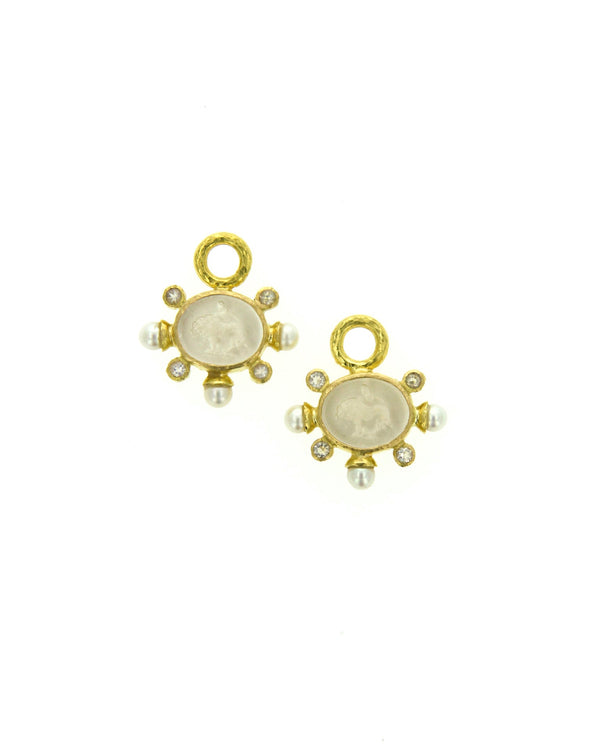 Crystal Venetian Glass Tiny Lion Intaglio Earring Pendants Elizabeth Locke Collection