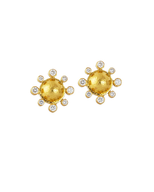 Hammered Gold Dome and Diamond Earrings