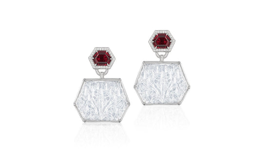 G One Garnet and Moon Quartz Carved Earrings