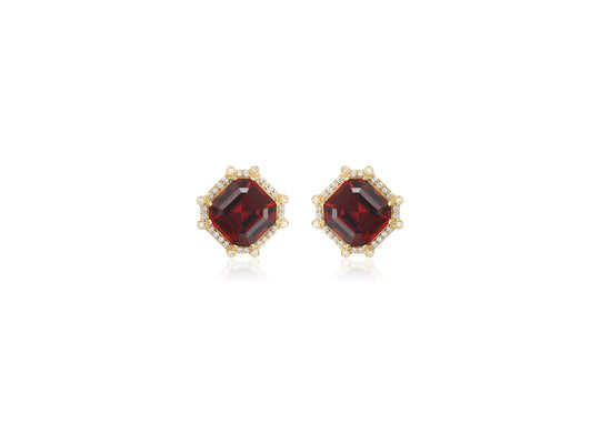 Gossip Garnet Asscher Cut Stud Earrings