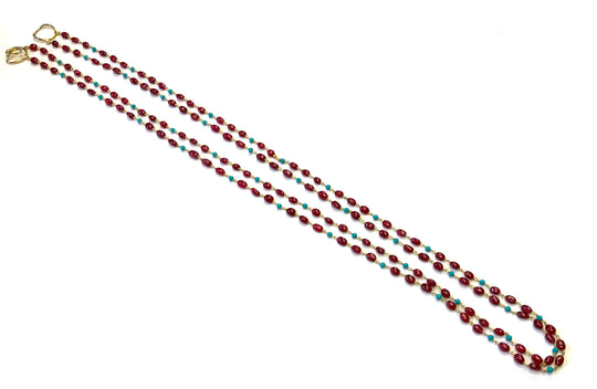 Beyond Double Strand Red Spinel and Turquoise Bead Necklace