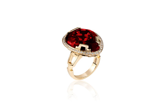 G One Pear Shape Rubellite and Diamond Ring