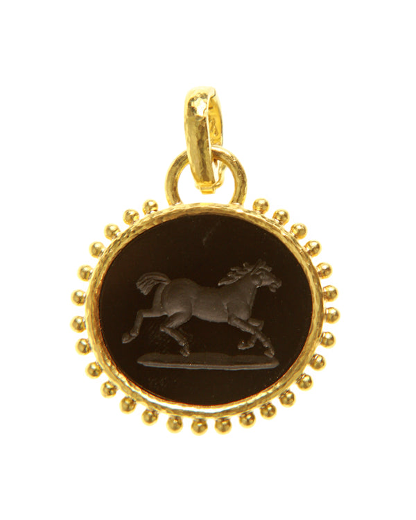 Onyx and Granulation Running Horse Intaglio Pendant Elizabeth Locke Collection