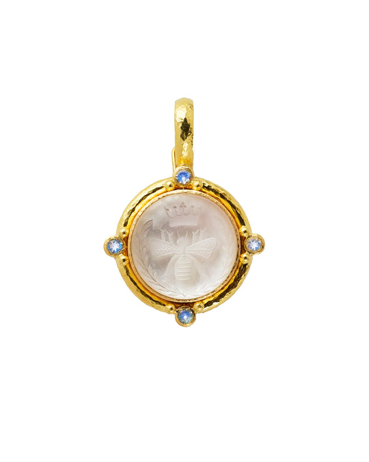 Rock Crystal Queen Bee Intaglio with Moonstone and Granulation Pendant