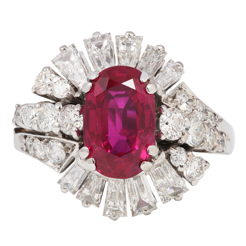 Oval Ruby Bypass Tapered Baguette Ring Estate Collection