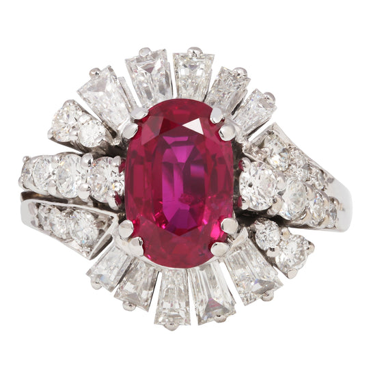 Oval Ruby Bypass Tapered Baguette Ring